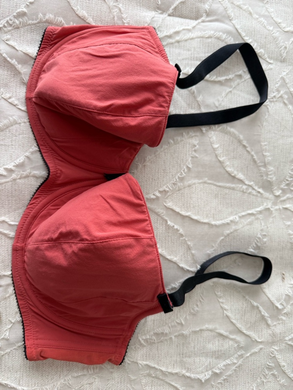 Supportive Seamed Bra in Coral with Black Trim